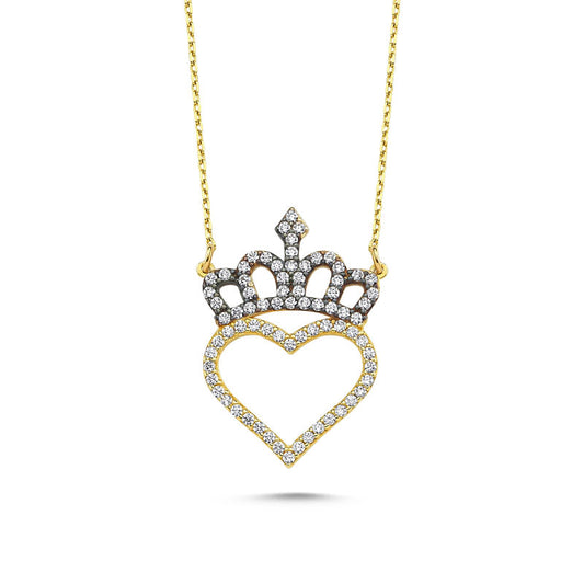 Solid Gold Heart Crown Necklace