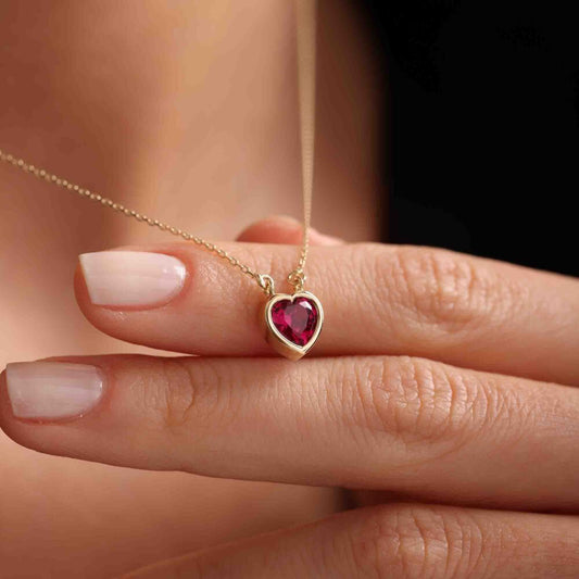 Solid Gold Heart Necklace Ruby