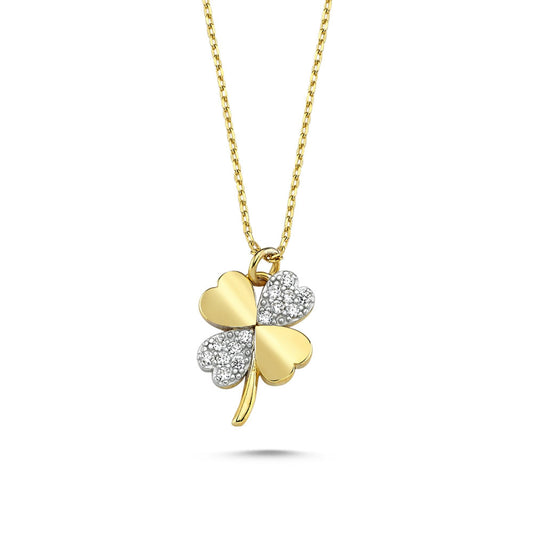 Solid Gold Heart Clover Necklace