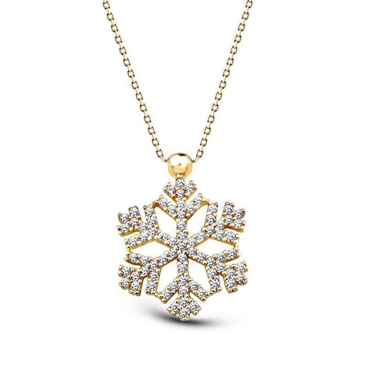 14K Solid Gold Snowflake Necklace