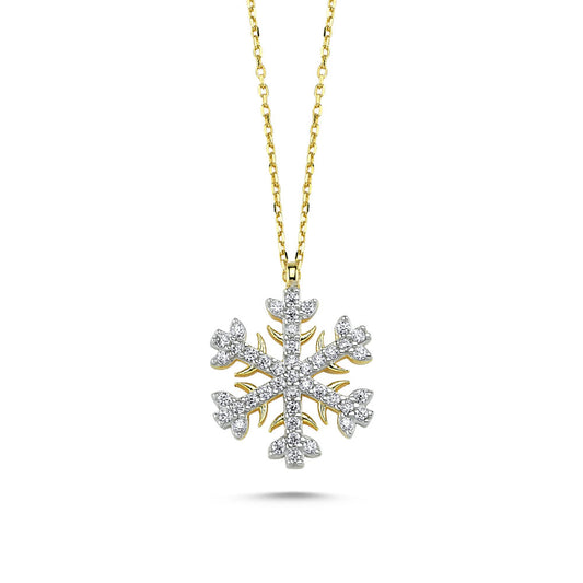 Solid Gold Snowflake Necklace Zirconia Gemstone