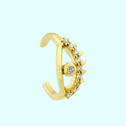 14K Solid Gold Earcuff Earrings Evil Eye