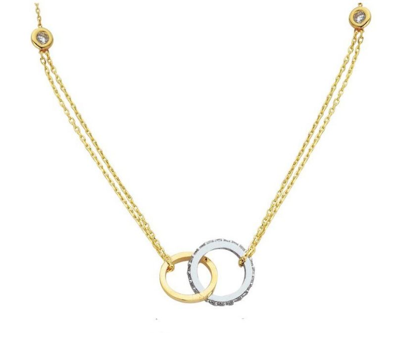 14K Solid Gold Wedding Ring Necklace Double Chain