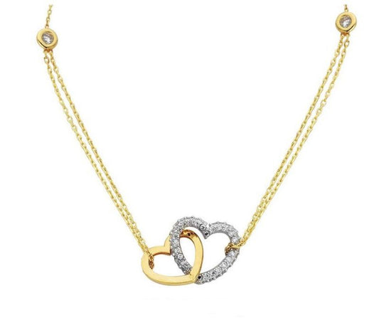 Solid Gold Heart Necklace Double Chain