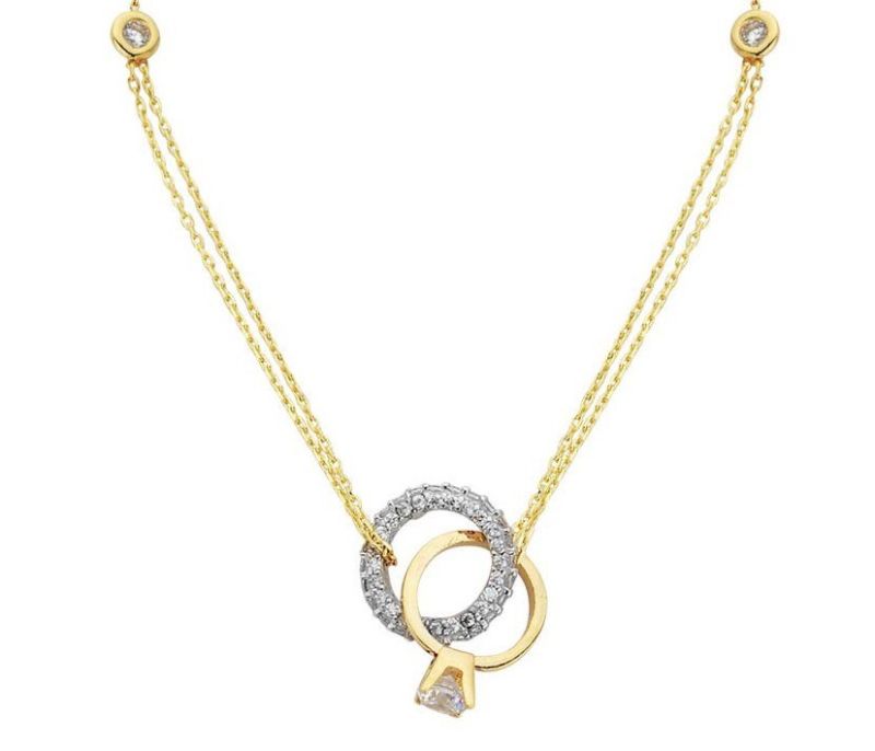 Solid Gold Double Chain Solitaire Necklaces