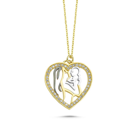 Solid Gold Necklace Heart Mother & Baby Design