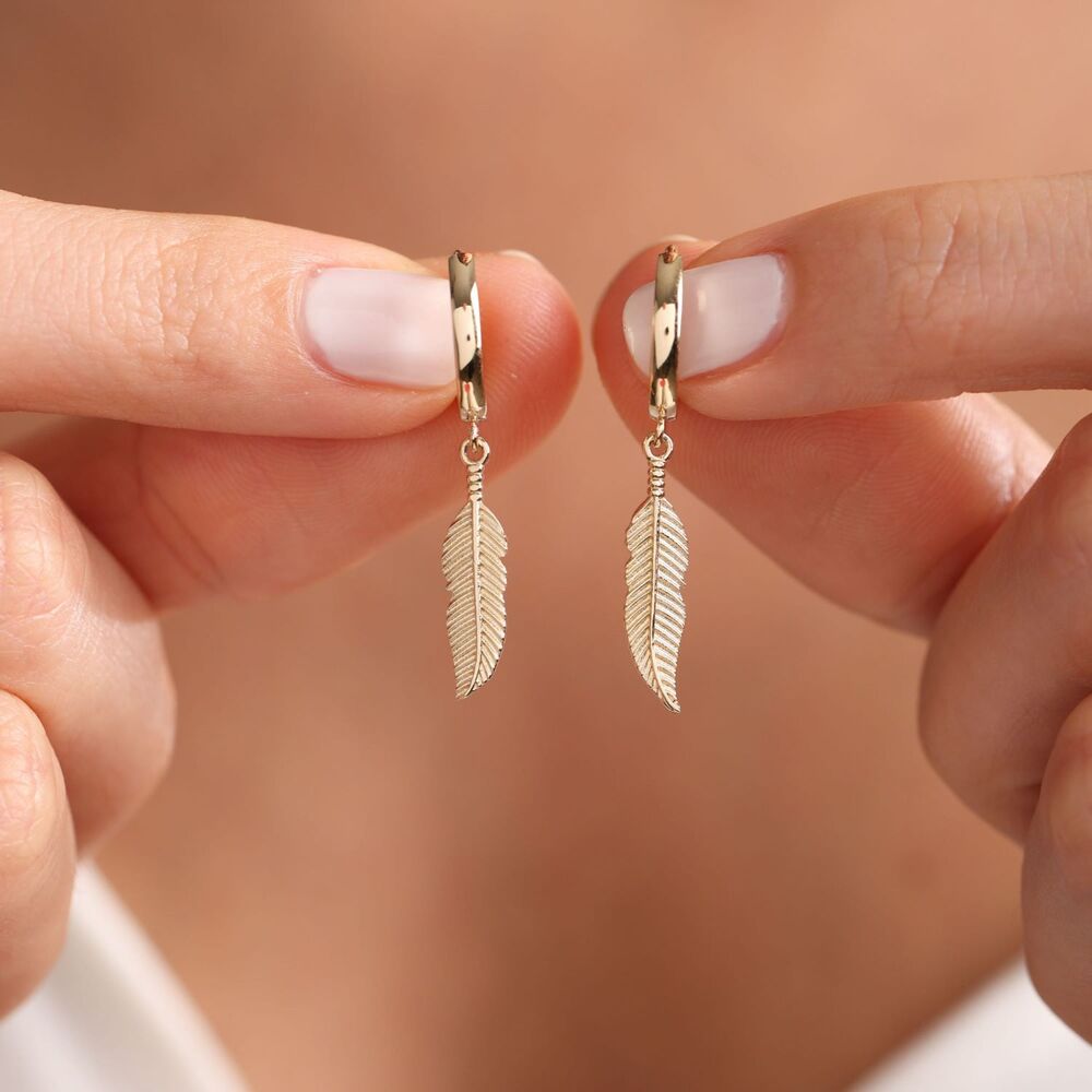 Solid Gold Earrings Feather