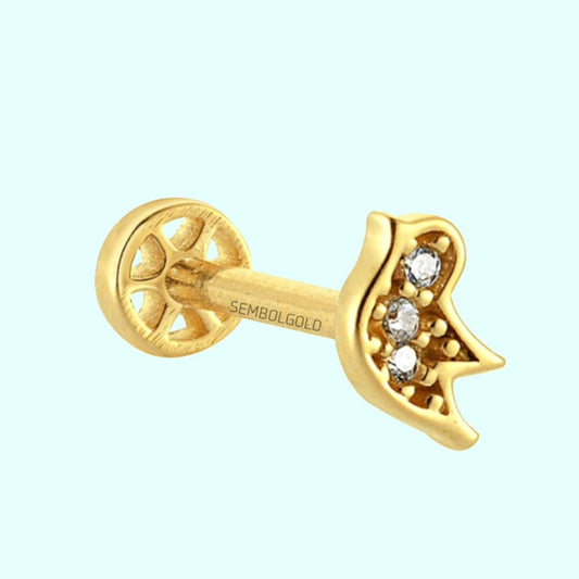 14K Solid Gold Tragus Bird Piercing