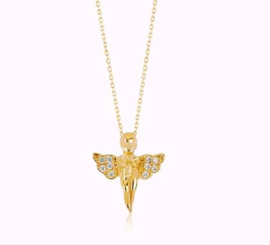 Solid Gold Angel Necklace With Gemstone