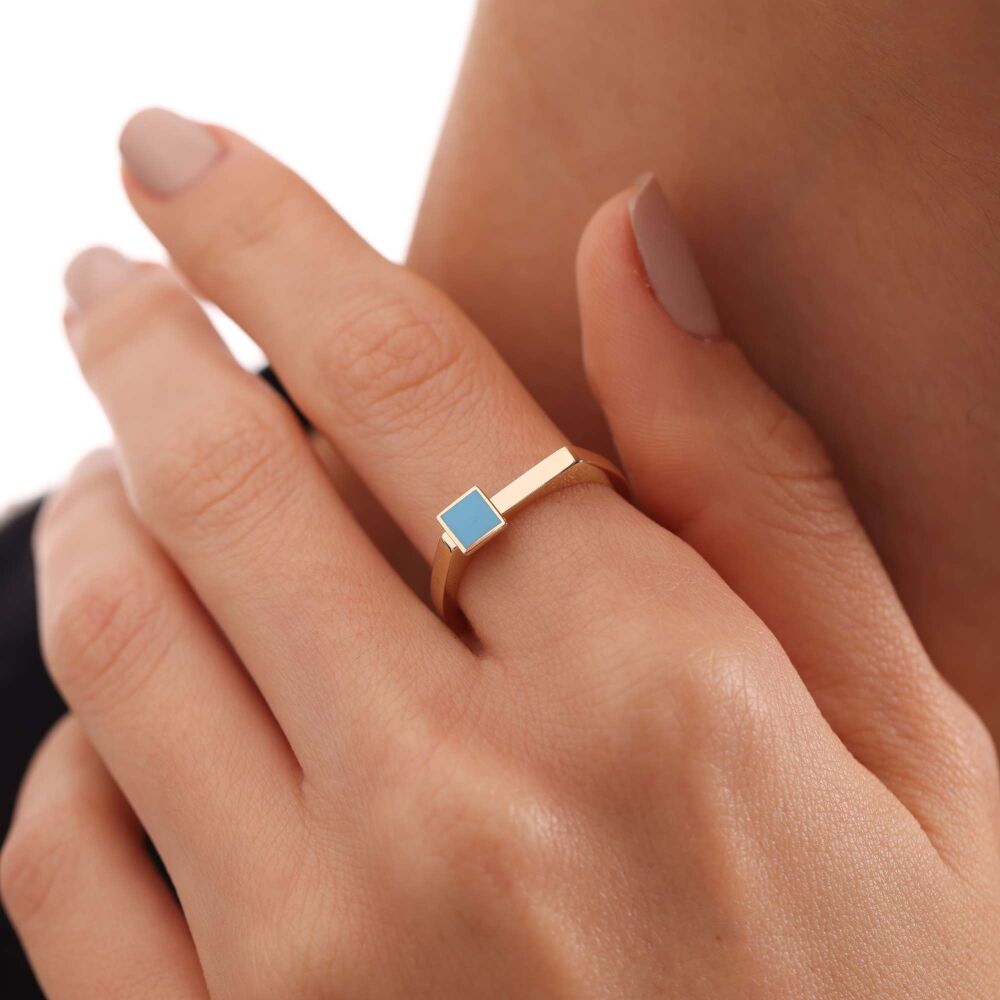 Solid Gold Enamel Ring Blue