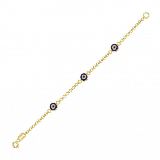 Solid Gold Evil Eye Girl Kids Bracelet