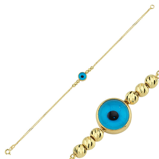 Solid Gold Evil Eye Bracelet Double Chain Dorica