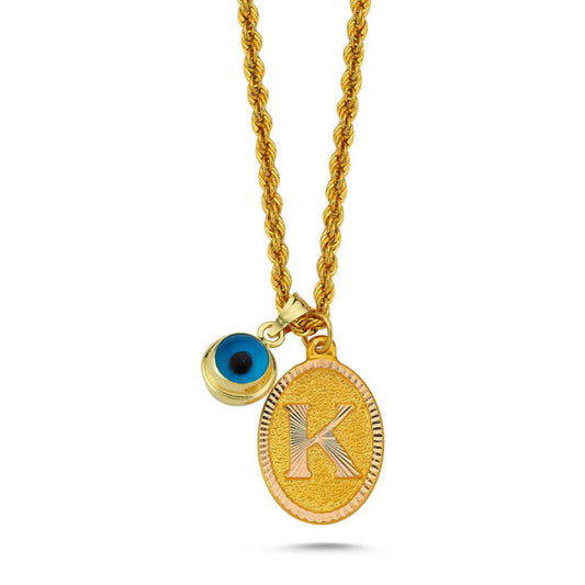 Solid Gold Evil Eye Personalized Name Initial Necklace