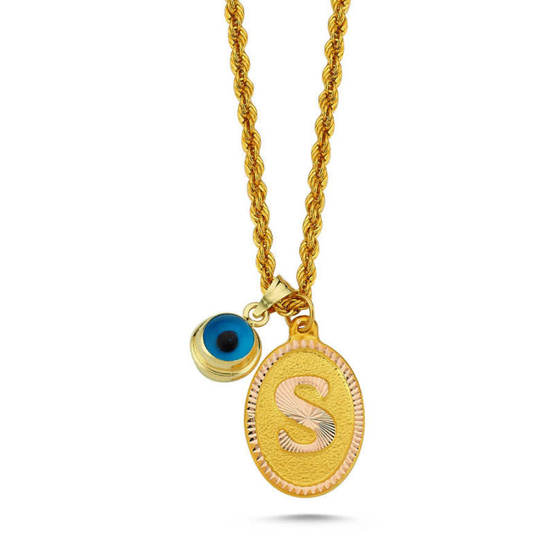 Solid Gold Evil Eye Personalized Name Initial Necklace