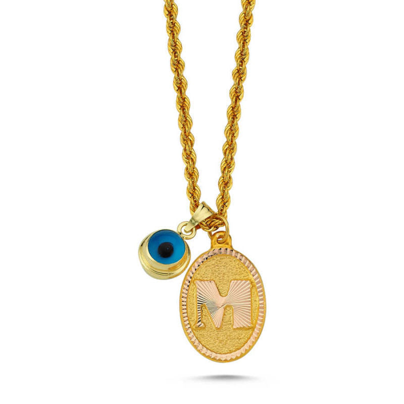 Solid Gold Evil Eye Personalized Name Initial Necklace