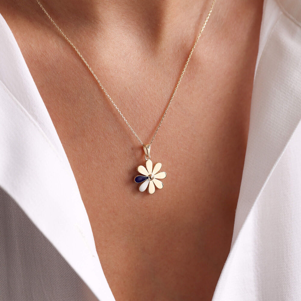 Solid Gold Daisy Necklace Enamel