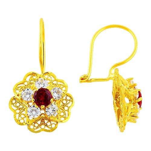 14K Solid Gold Dangle Daisy Earrings