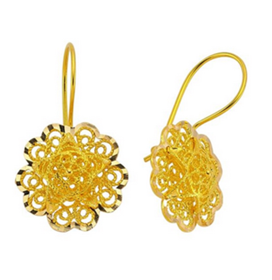 14K Solid Gold Dangle Daisy Earrings