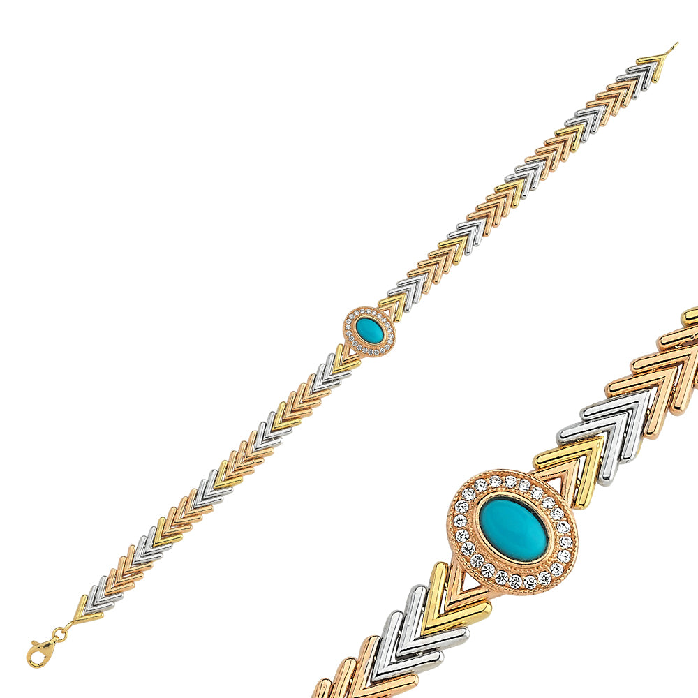 Solid Gold Bracelet Turquoise Triacolor