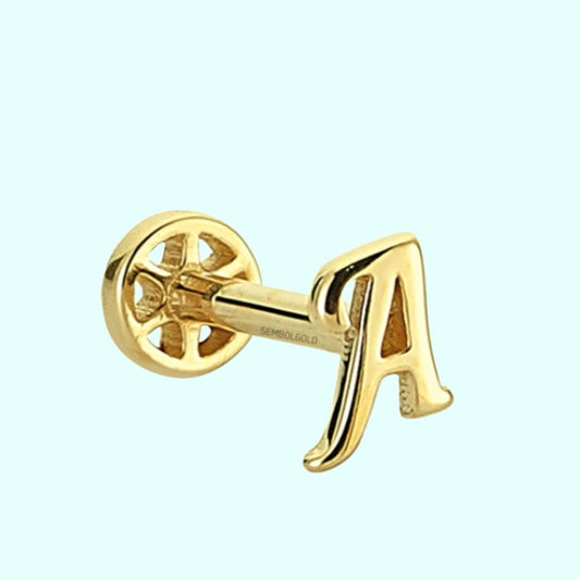 Solid Gold Piercing -A- Initial 14K Tragus