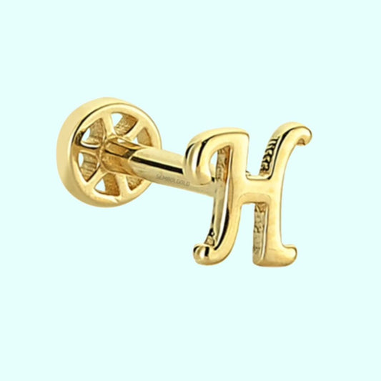 Solid Gold Piercing -H- Initial 14K Tragus