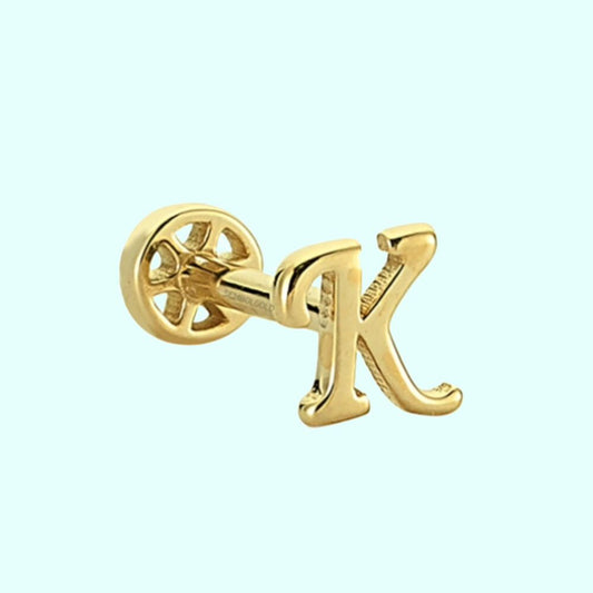 Solid Gold Piercing -K- Initial 14K Tragus
