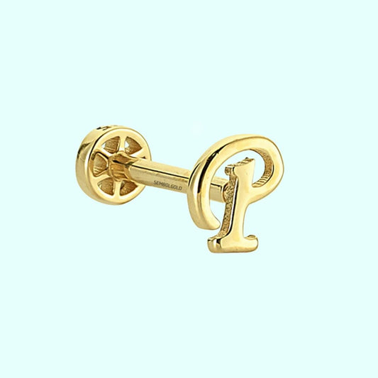 Solid Gold Piercing -P- Initial 14K Tragus