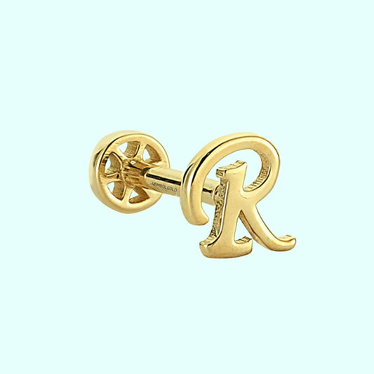 Solid Gold Piercing -R- Initial 14K Tragus