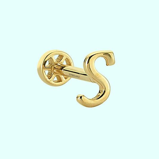 Solid Gold Piercing -S- Initial 14K Tragus