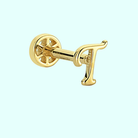 Solid Gold Piercing -T- Initial 14K Tragus