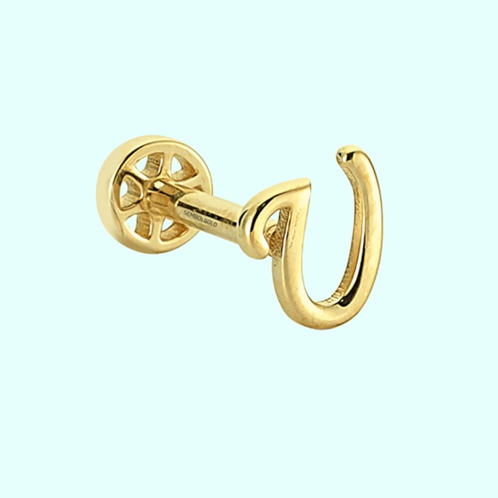 Solid Gold Piercing -U- Initial 14K Tragus