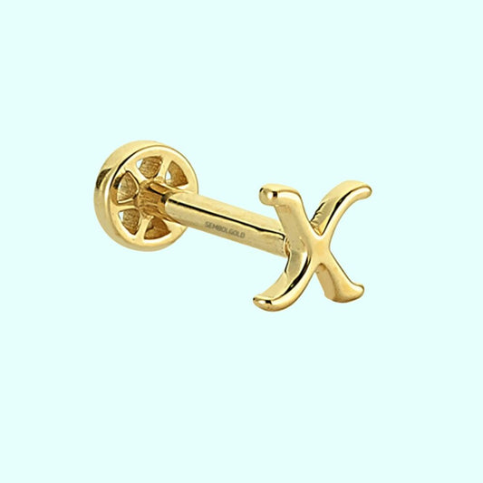 Solid Gold Piercing -X- Initial 14K Tragus
