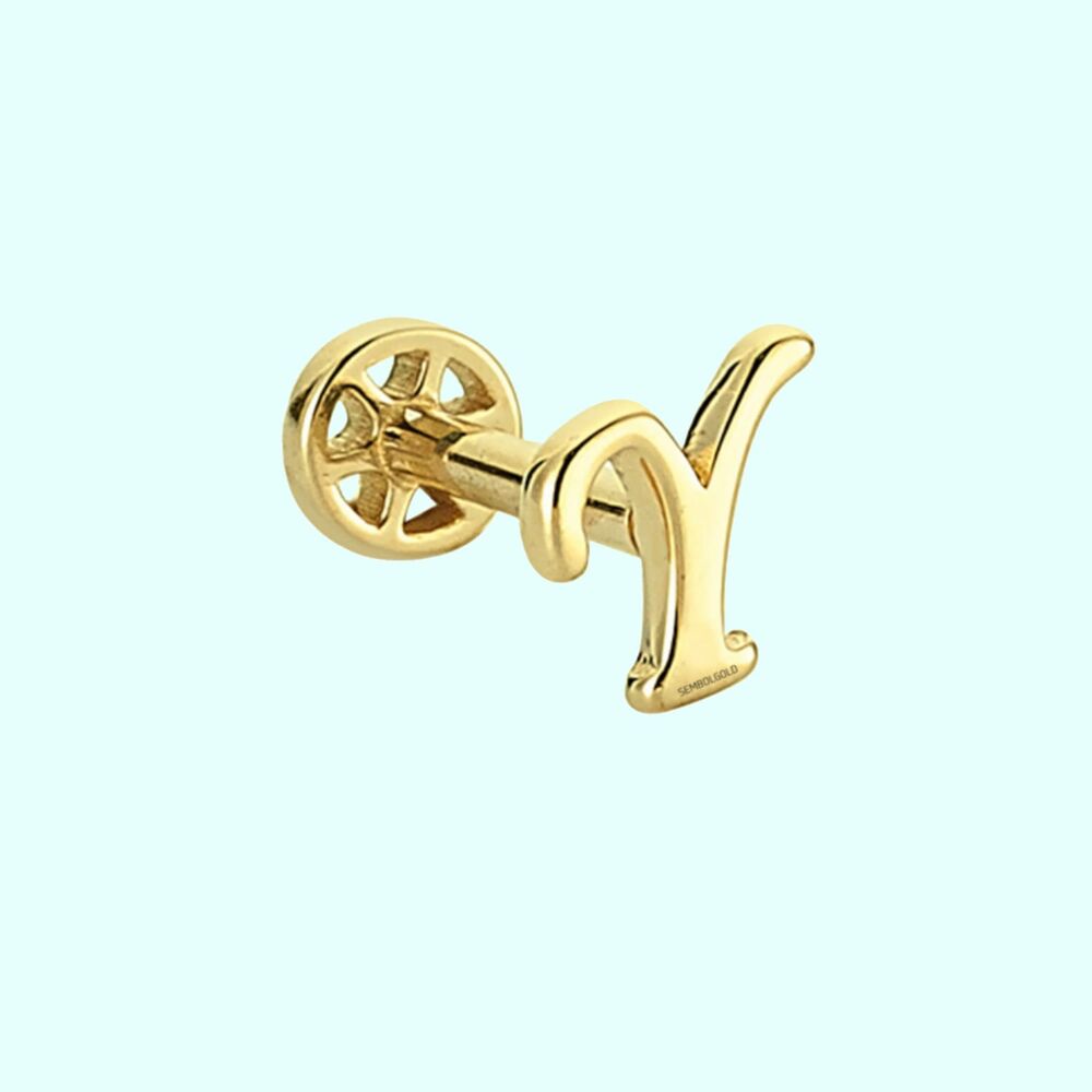 Solid Gold Piercing -Y- Initial 14K Tragus