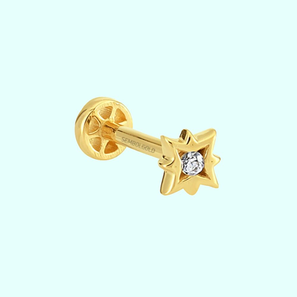 Solid Gold Compass Tragus Piercing 14K