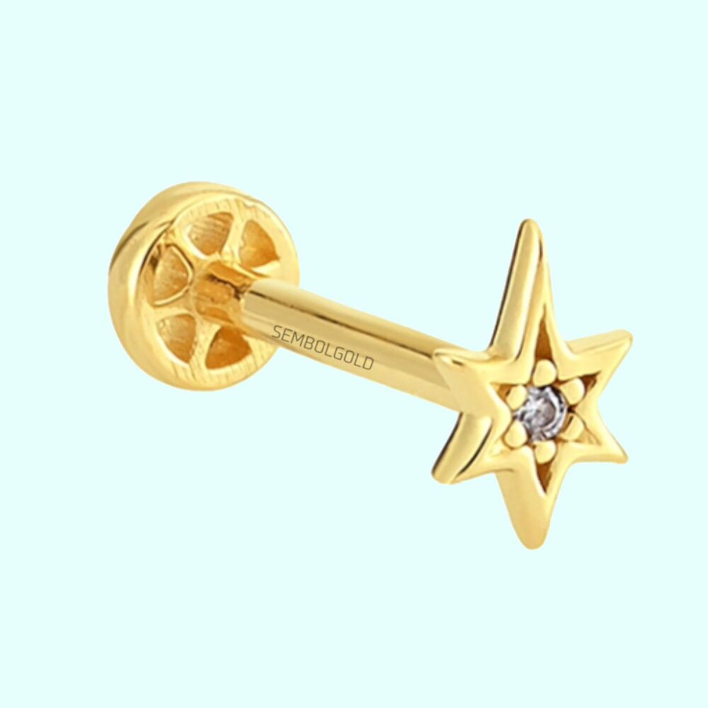 Solid Gold Compass Tragus Piercing 14K