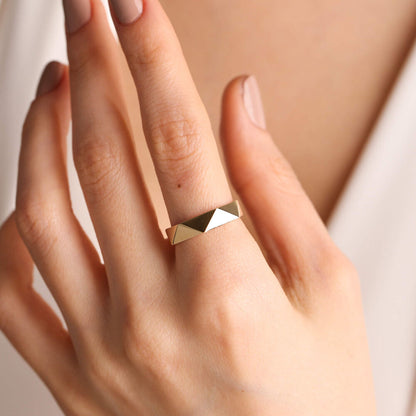 Solid Gold Pyramid Ring 14K