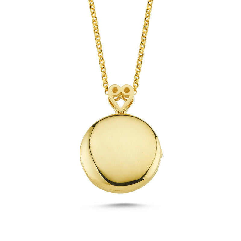 14K Solid Gold With Picture Necklace Round