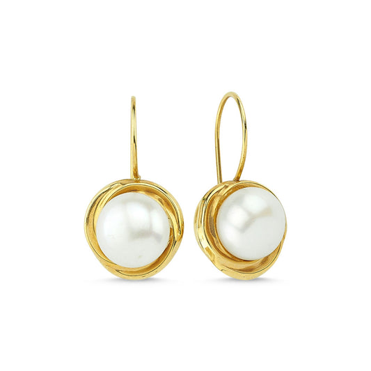 Solid Gold Dangle Pearl Earrings