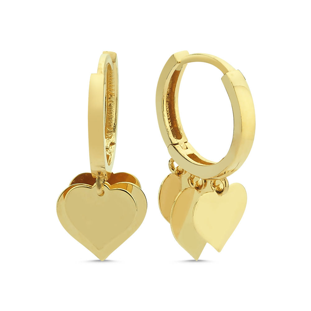 Solid Gold Dangle Earrings Heart Shiny