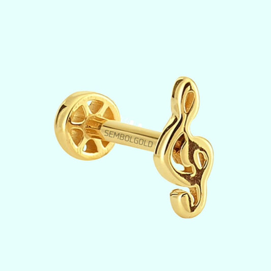 14K Solid Gold Tragus Treble Clef / Musical Note Piercing