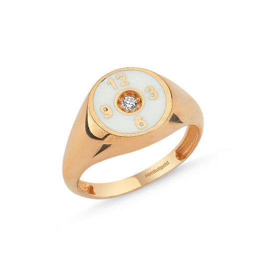 Solid Gold Knight Ring Rose Enamel Saat Design