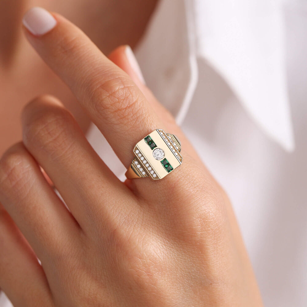 Solid Gold Knight Ring Emerald Stone