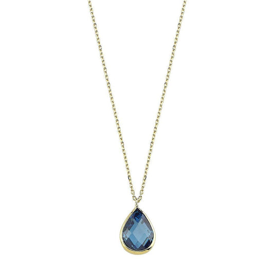 Solid Gold With Gemstone Necklace Aqua Blue 1.2 cm