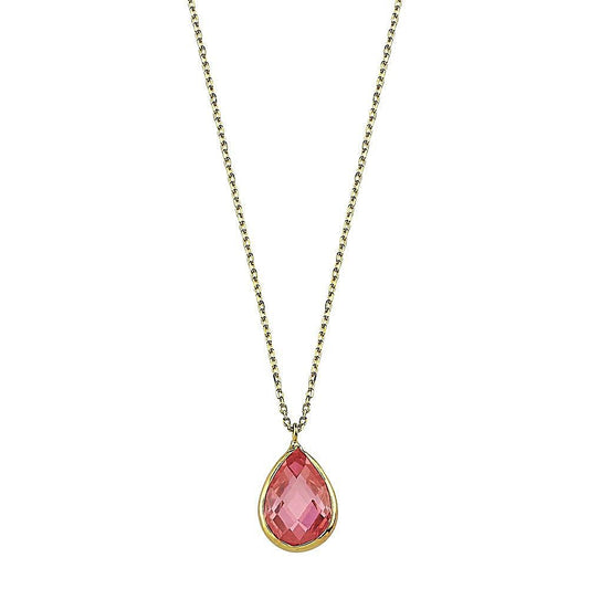 Solid Gold With Gemstone Necklace Pink Topaz 1.2 cm