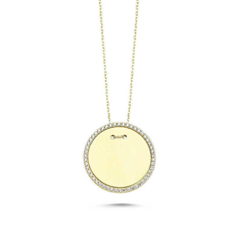 Solid Gold With Gemstone Plate Name Necklace