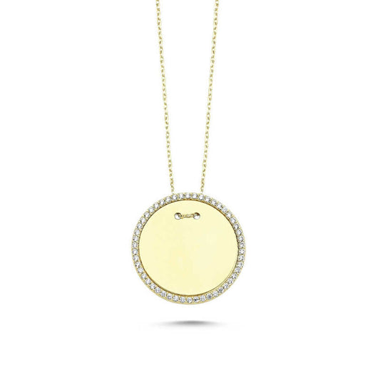 Solid Gold With Gemstone Plate Name Necklace