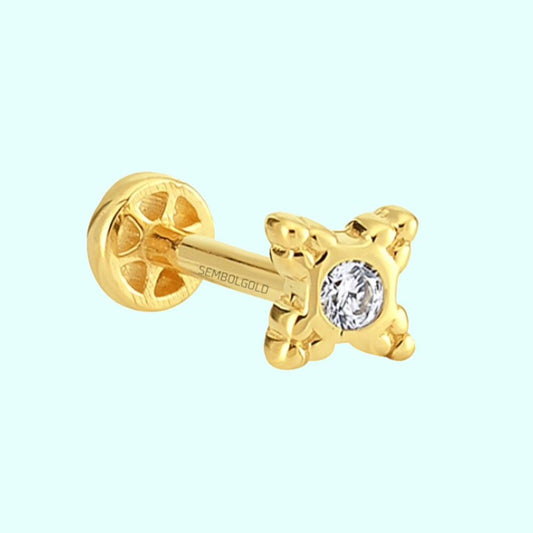 Solid Gold With Gemstone Tragus Piercing 14K