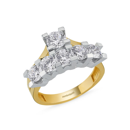 Solid Gold Solitaire & Five Stoness Ring 2 in 1