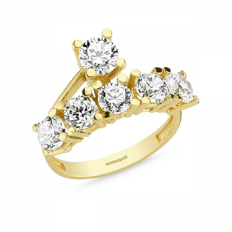 Solid Gold Solitaire & Five Stoness Ring Zircon Gemstone