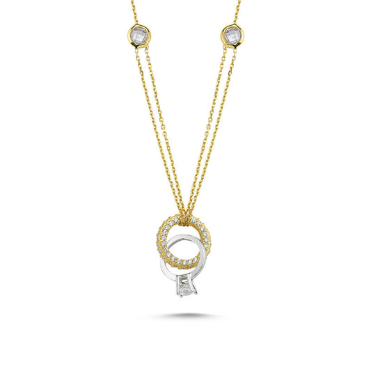 Solid Gold Solitaire & Wedding Ring Necklace Double Chain